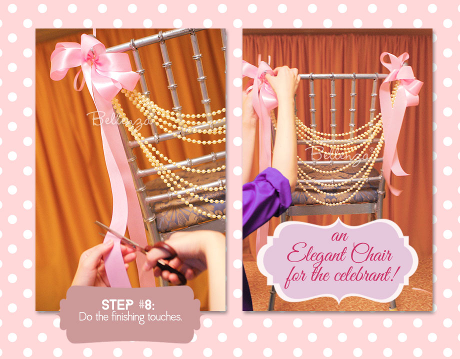 Make two large bows at the ends of each chair.