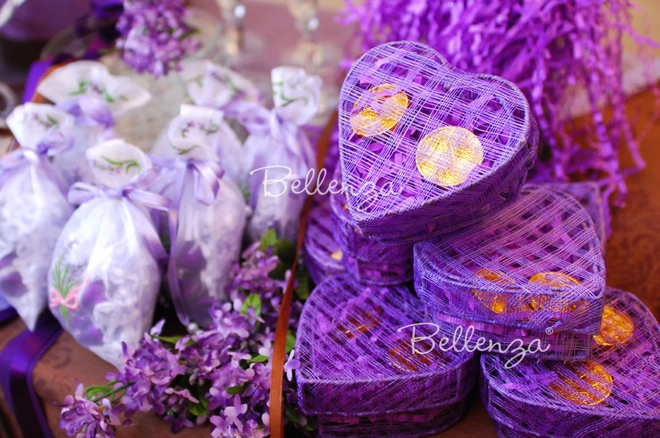 purple favor boxes