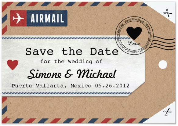 Bahamas Airmail Luggage Tag Save the Date with Map Card