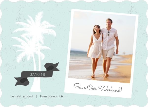 White Palm Tree Beach Save The Date Card