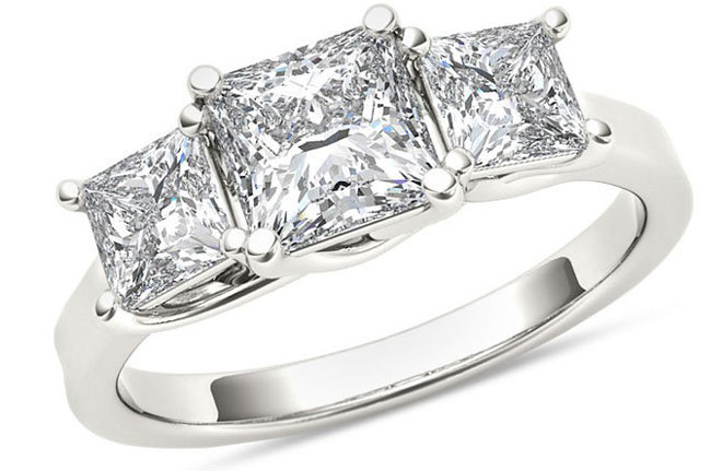 2 CT. T.W. Princess-Cut Diamond Three Stone Ring in 14K White Gold via Zales