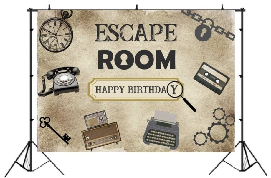 Escape Room Party Backdrop with Vintage Font and Colors
