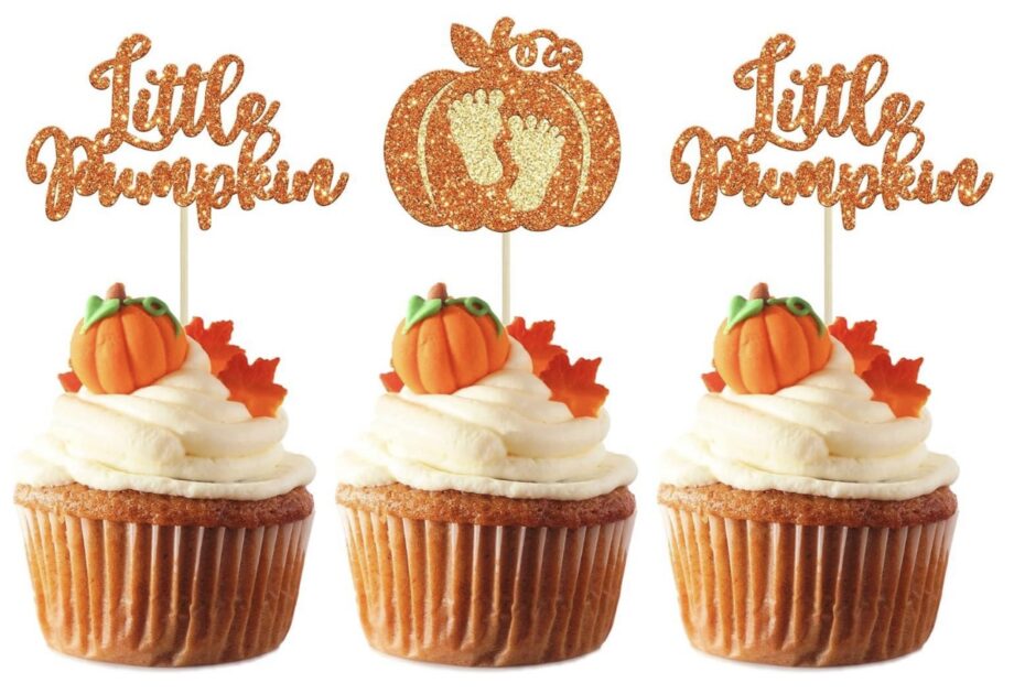 Pumpkin cupcake toppers for fall baby shower