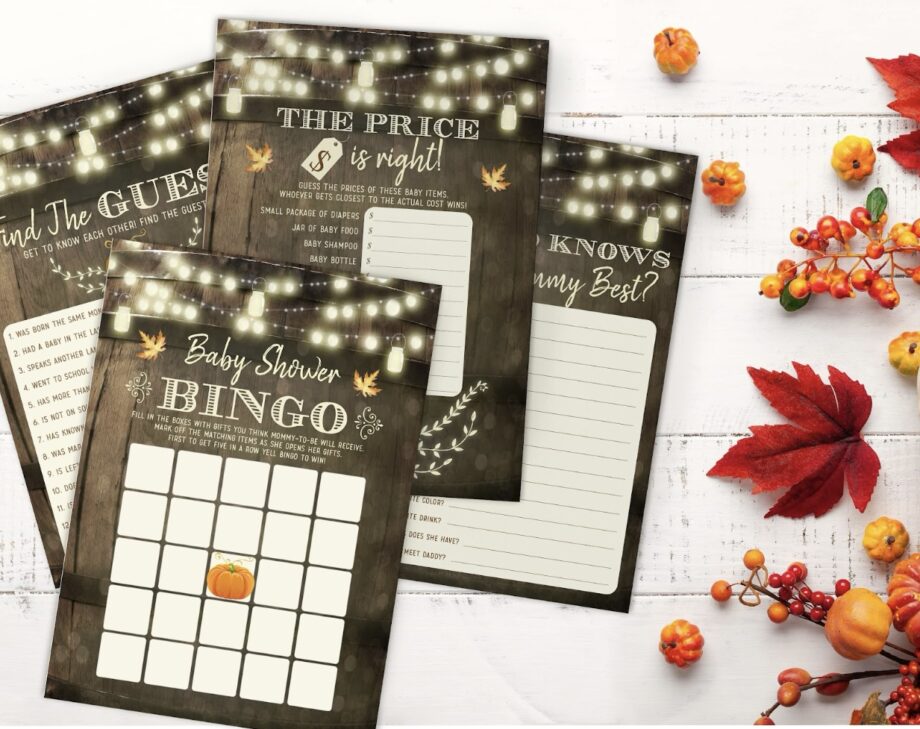 Bingo baby shower cards with rustic design