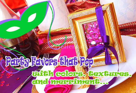 Gold picture frames for Mardi Gras favors